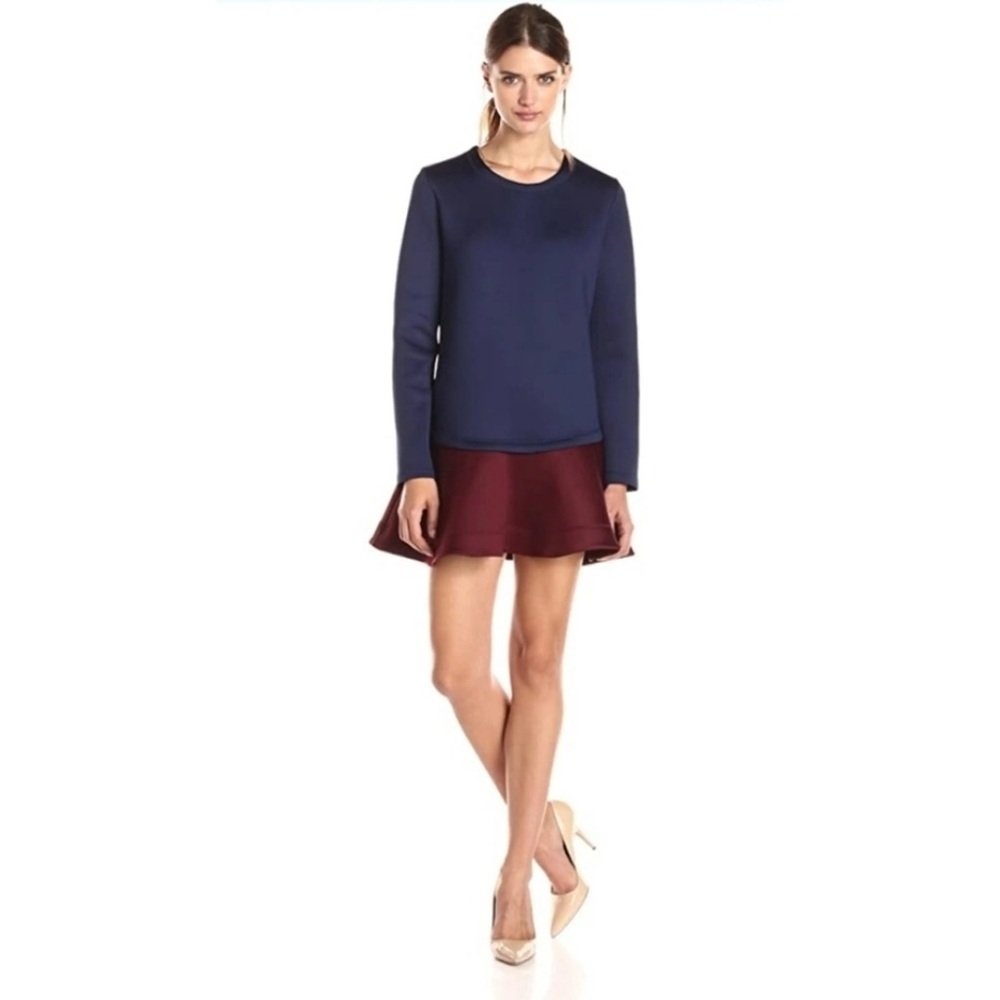 BCBGMaxazria Genesa Dress Dark Navy Blue Burgundy Red Color Block Scuba Mini S